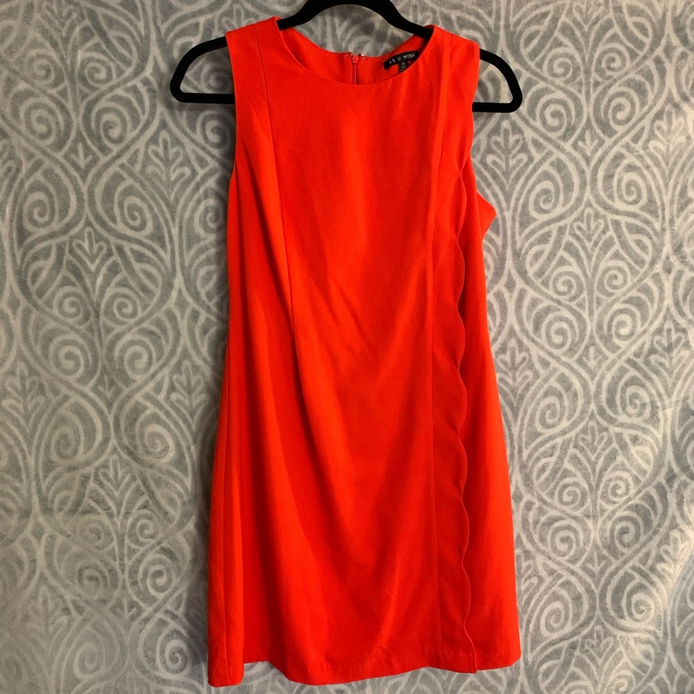 Red sheath dress with scallop detail